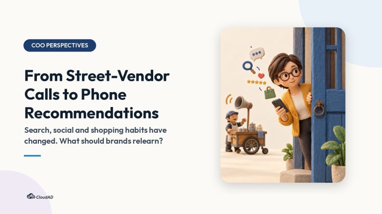 COO Perspectives cover: clay illustration of a woman peeking out of a blue wooden door with a phone, a street vendor cart with a loudspeaker in the background